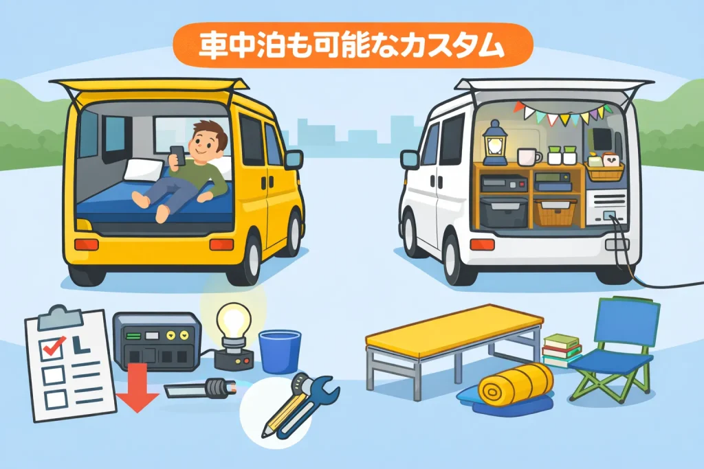 車中泊も可能なカスタム