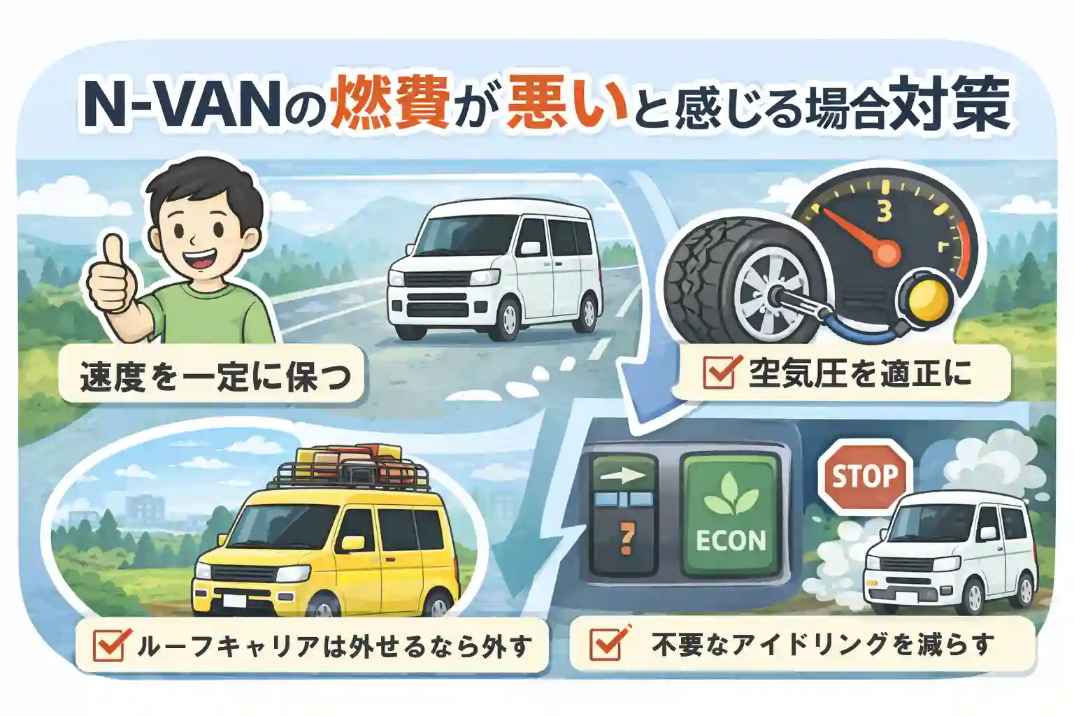 N-VANの燃費が悪いと感じる場合の対策