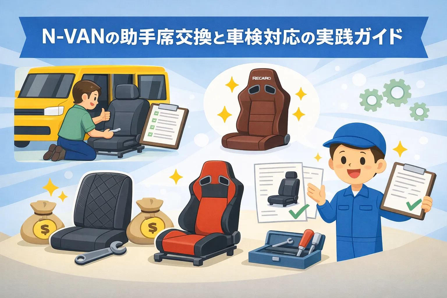 N-VANの助手席交換と車検対応の実践ガイド