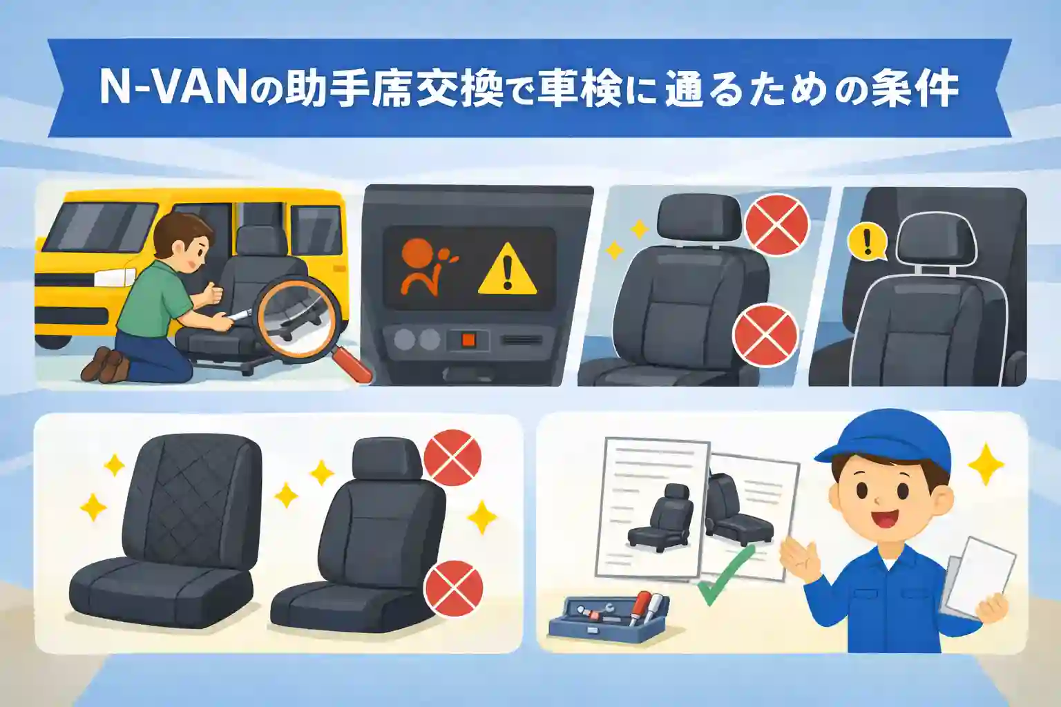 N-VANの助手席交換で車検に通るための条件