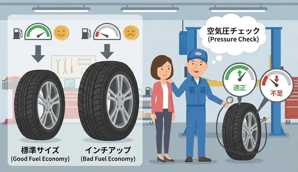 タイヤ サイズ・空気圧と燃費の関係