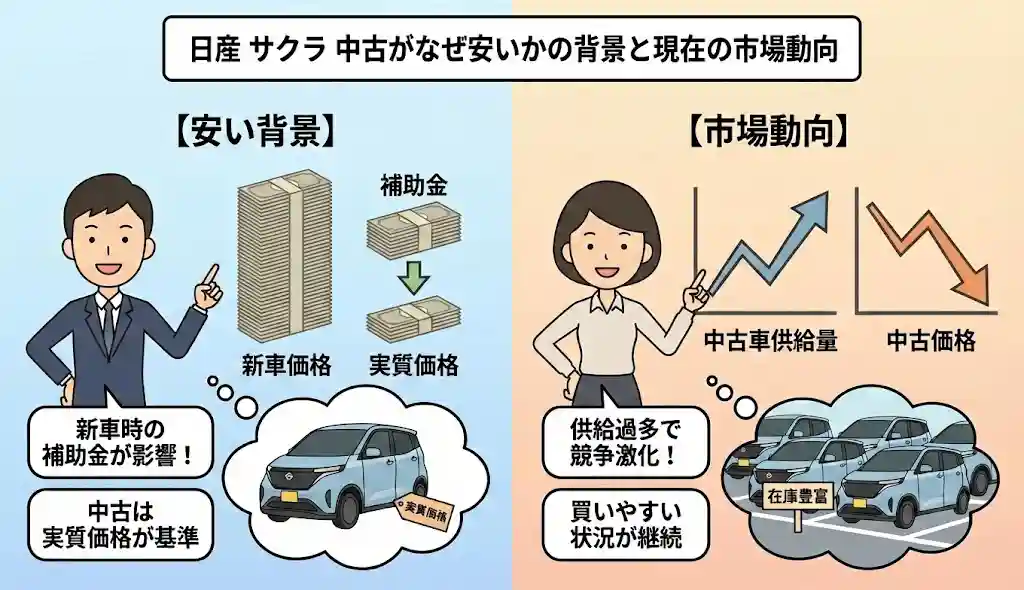 日産 サクラ 中古がなぜ安いかの背景と現在の市場動向