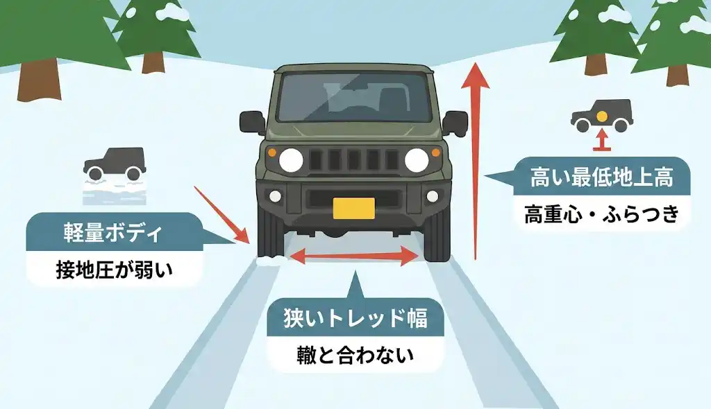 構造から考えるジムニー雪道弱いとされる背景