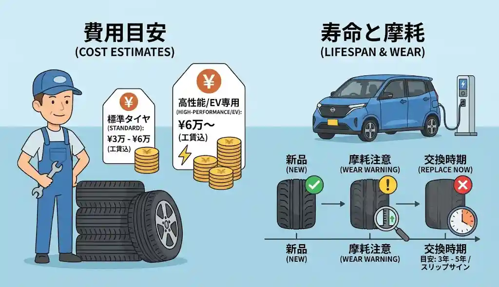 日産 サクラ タイヤ交換の費用目安と寿命