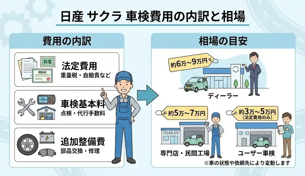 日産 サクラ 車検費用の内訳と相場