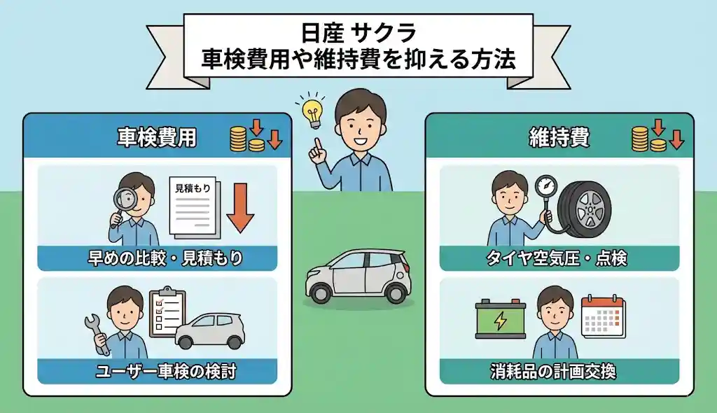 日産 サクラ 車検費用や維持費を抑える方法