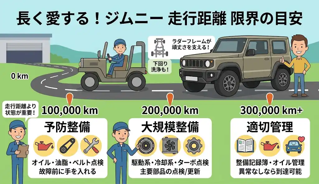 愛車に長く乗るためのジムニー 走行距離 限界の目安