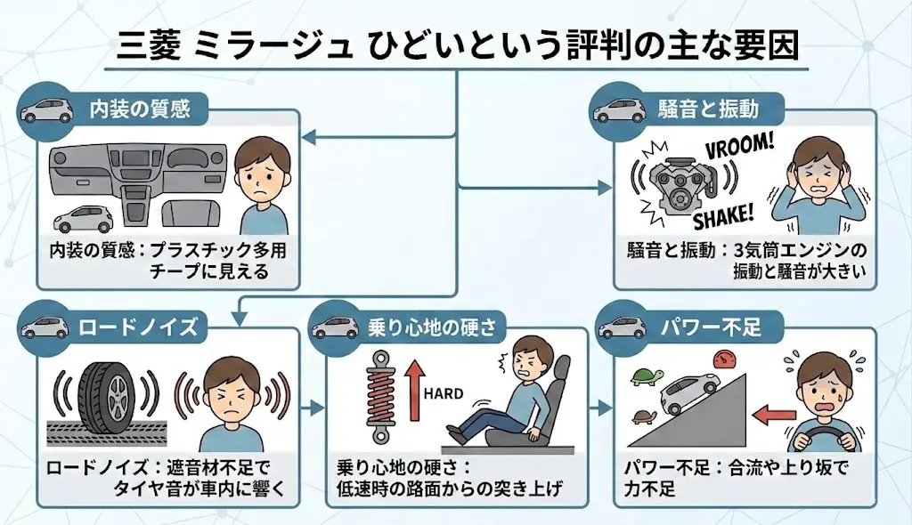 三菱 ミラージュ ひどいという評判の主な要因